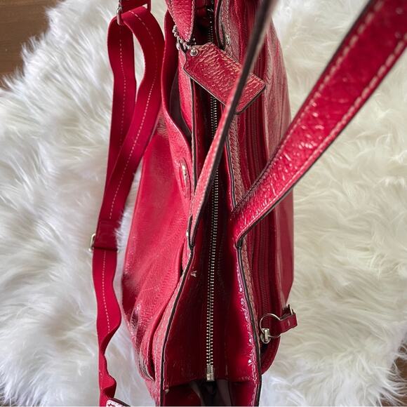 Coach Women Signature C Embossed Garnet Red Patent Leather Diaper Bag Tote Large - Picture 3 of 10